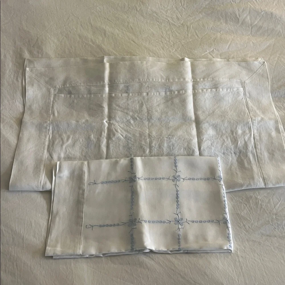 White and blue pillow case  with Blue Embroidery - Picture 2 of 3